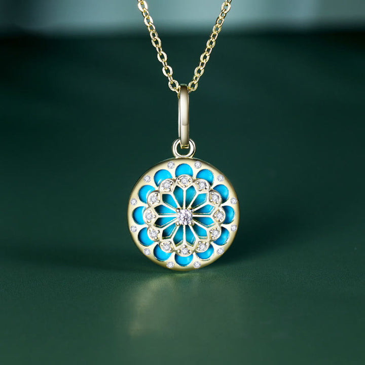 Collana con ciondolo Buddha Stones in argento sterling 925 con zircone turchese rotondo e protezione