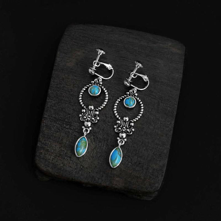 Orecchini pendenti con motivo a goccia d'acqua e gancio in argento sterling 925 Buddha Stones, placcati in rame vintage e turchese. - Orecchini a clip in argento placcato rame e turchese - image 10