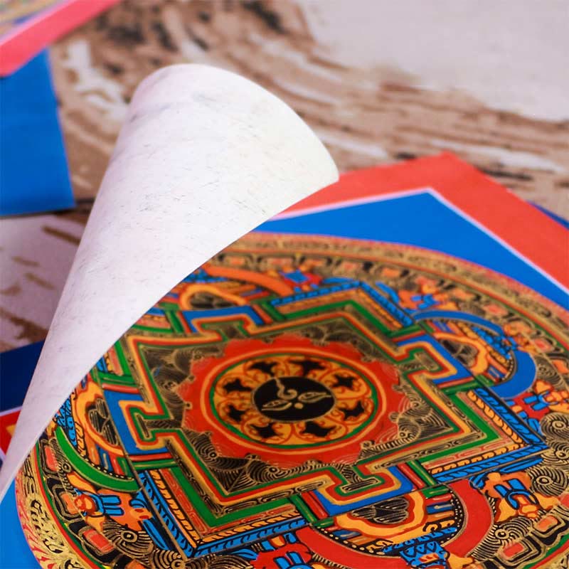 Dipinto Thangka tibetano fatto a mano, benedizione Thangka, scatola cieca, motivo a colori casuali
