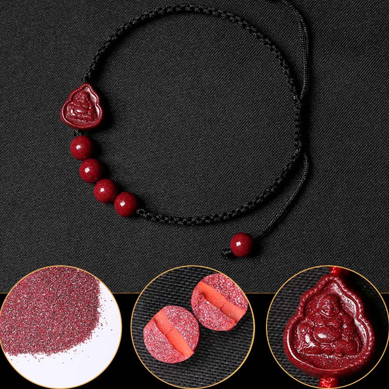 Bracciale con cordino di benedizione Buddha Stones che ride Buddha Avalokitesvara cinabro