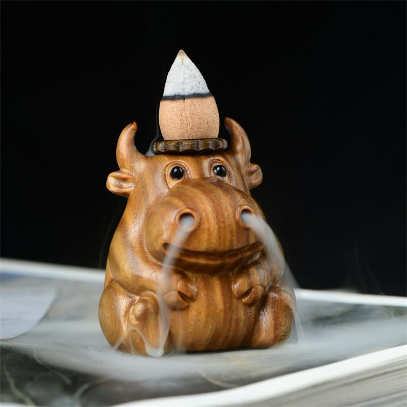 Buddha Stones Sandalo verde Carino modello vitello Meditazione Bruciatore di incenso a riflusso Decorazione