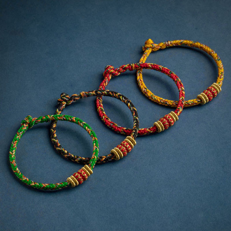 Buddha Stones Tibet Fatto a mano Zodiaco cinese Buddha natale Fortuna Forza Braccialetto di corda intrecciata