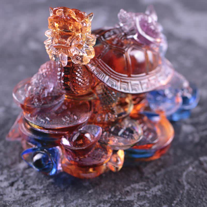 Buddha Stones Feng Shui Drago Tartaruga Monete Fatto a Mano Cristallo Liuli Fortuna Pezzo d'Arte Decorazione per Casa Ufficio
