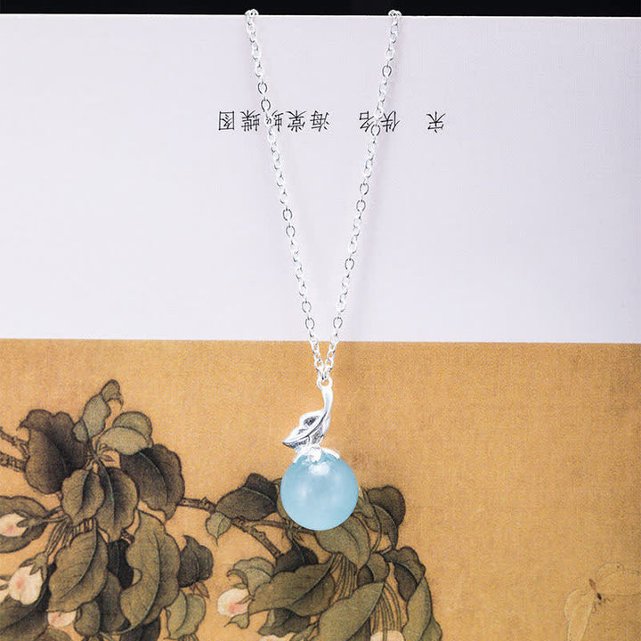 Buddha Stones 925 Sterling Silver Acquamarina Naturale Foglia Fiore Orecchini Collana Pace - Collana con foglia e acquamarina - image 8