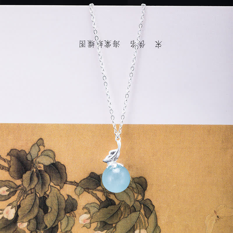 Buddha Stones 925 Sterling Silver Acquamarina Naturale Foglia Fiore Orecchini Collana Pace