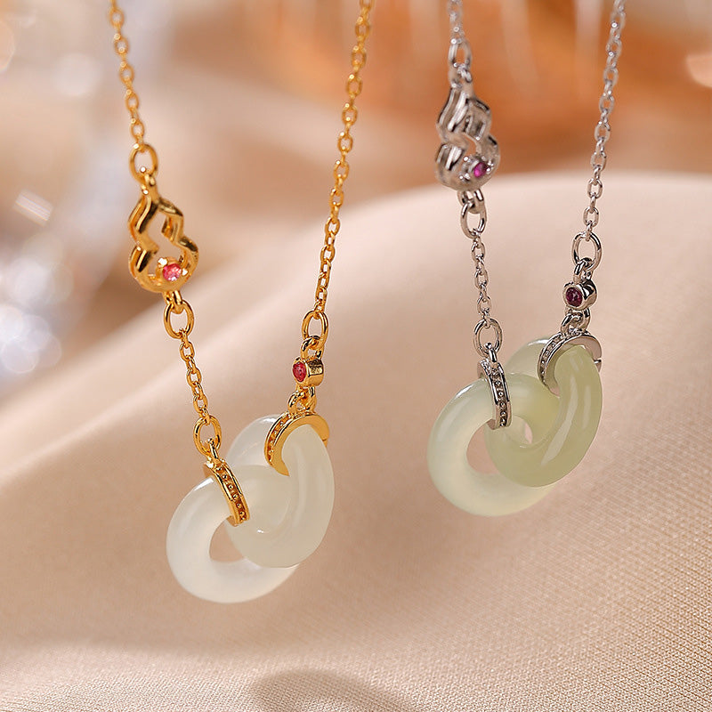 Collana con ciondolo a forma di catena con ciondolo rotondo in argento sterling 925 con Buddha Stones e giada fortunata e prospera - image 1