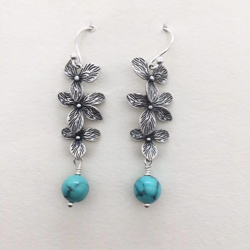 Orecchini pendenti con ciondolo a forma di fiore, foglia, turchese, lazurite, pietre Buddha Stones , argento sterling 925