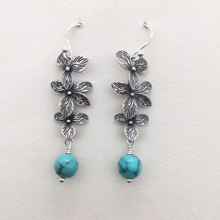 Orecchini pendenti con ciondolo a forma di fiore, foglia, turchese, lazurite, pietre Buddha Stones , argento sterling 925