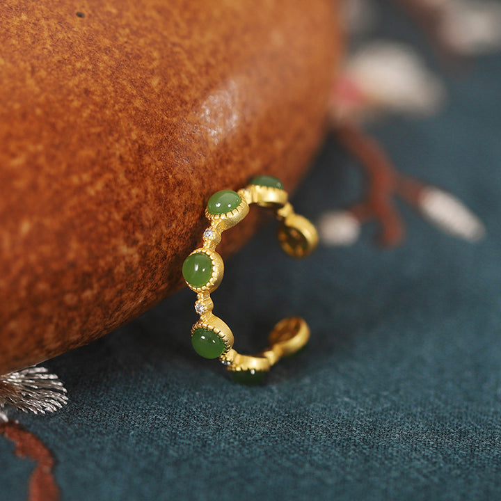 Anello regolabile Buddha Stones Cyan Jade Healing Calm