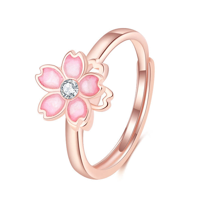 Bracciale a catena con benedizione in fiore di ciliegio in argento sterling 925 Buddha Stones, anello girevole