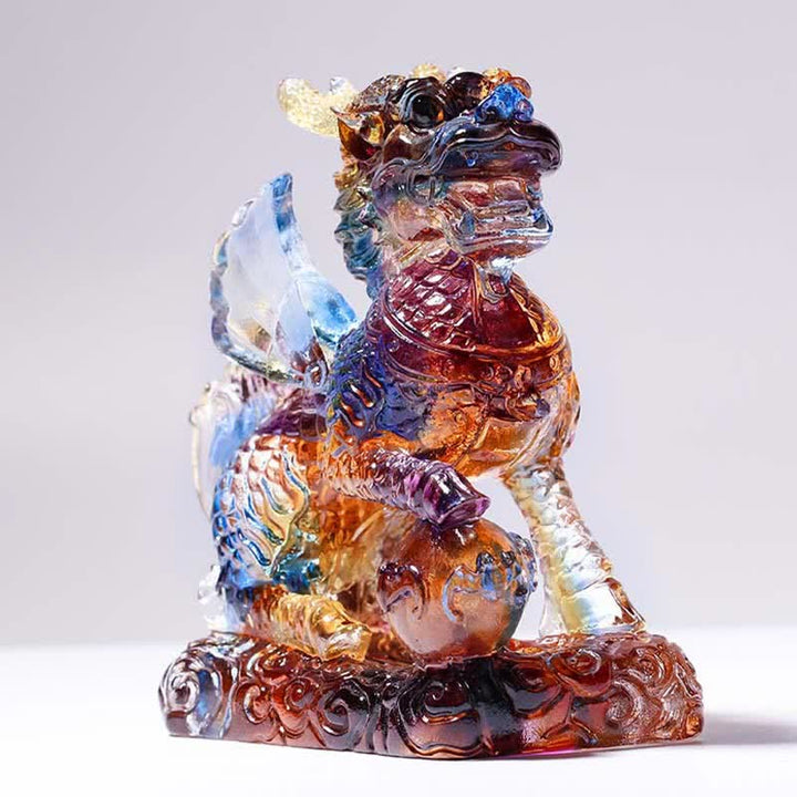 Feng Shui Kirin Fatto a mano Liuli Cristallo Arte Pezzo Fortuna Casa Ufficio Decorazione