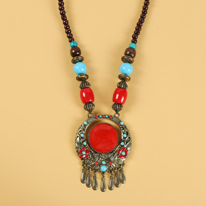 Perline retrò tibetane con nappa per capelli, accessori per capelli - Fiore-Rosso - image 15