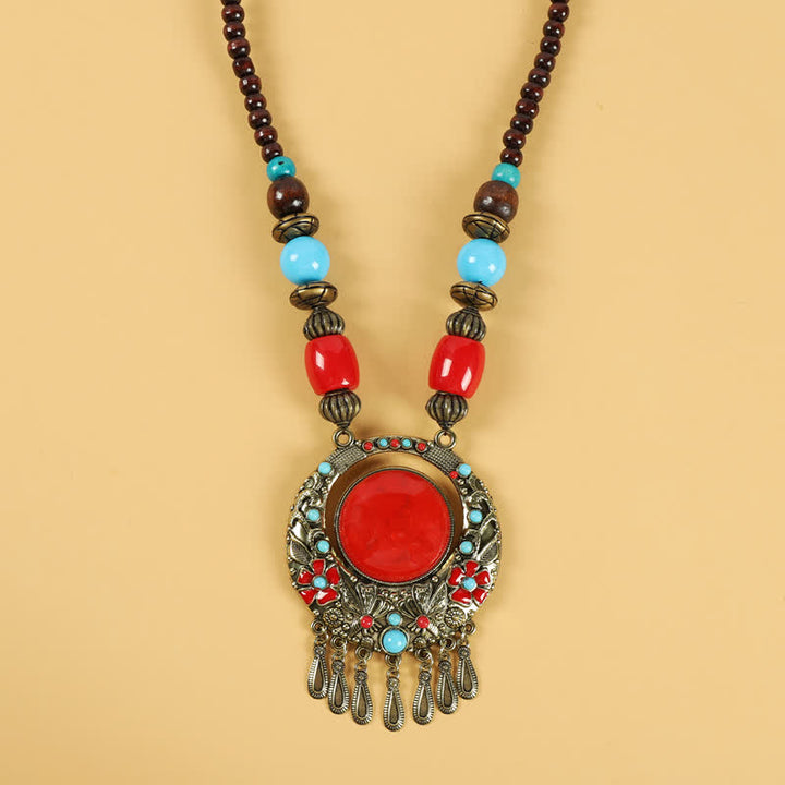Perline retrò tibetane con nappa per capelli, accessori per capelli - Fiore-Rosso - image 15