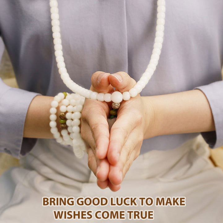 Collana con bracciale in giada bianca Bodhi Lotus Mala Harmony Buddha Stones - image 16