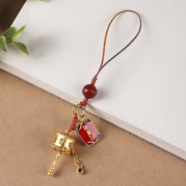 Buddha Stones Tibetano Om Mani Padme Hum Ruota della Preghiera Amuleto Ciondolo Protezione Telefono Appeso Decorazione