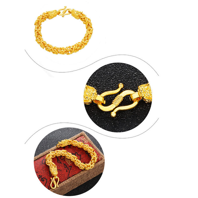 Braccialetto di protezione del drago a doppia testa placcato oro 24k Buddha Stones
