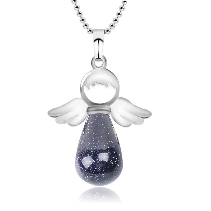 Collana con ciondolo portafortuna in cristallo naturale con piccole ali d'angelo Buddha Stones