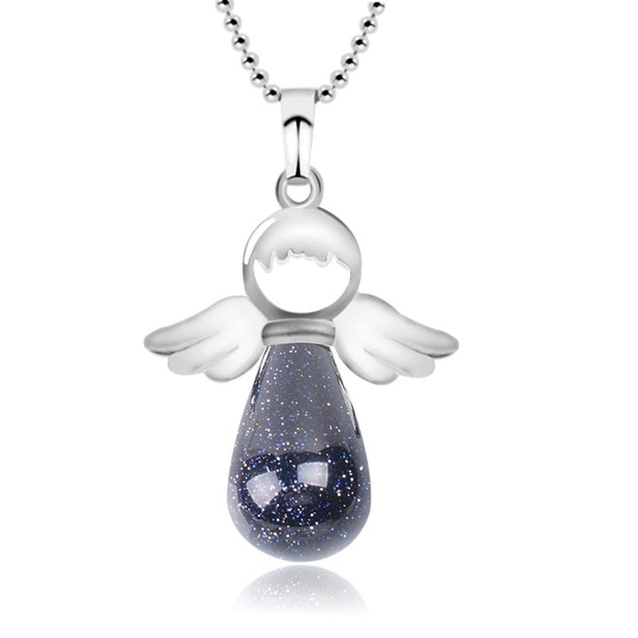 Collana con ciondolo portafortuna in cristallo naturale con piccole ali d'angelo Buddha Stones