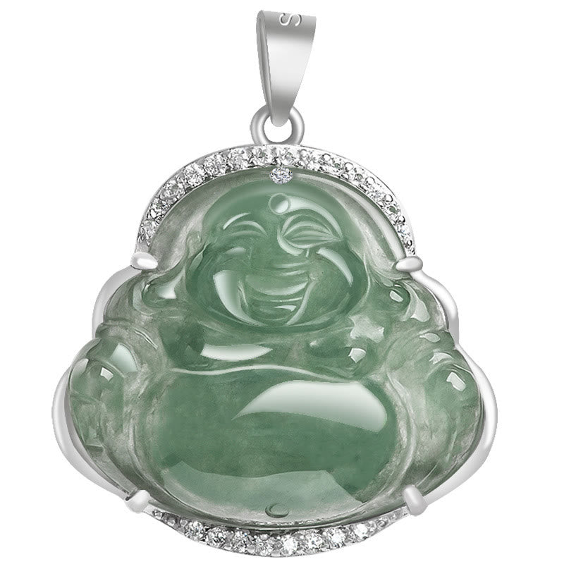 Collana con Buddha Stones in argento sterling 925 con ciondolo a forma di Buddha che ride, giada naturale, fortuna e prosperità - image 7