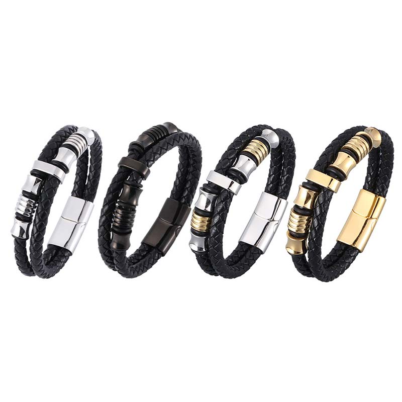 Braccialetto della fortuna in pelle intrecciata a strati Buddha Stones