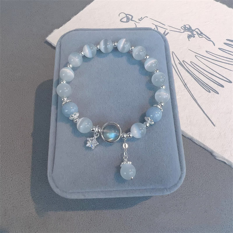 Braccialetto di supporto con ciondolo a forma di stella a forma di farfalla, pietra di luna e occhio di gatto Buddha Stones