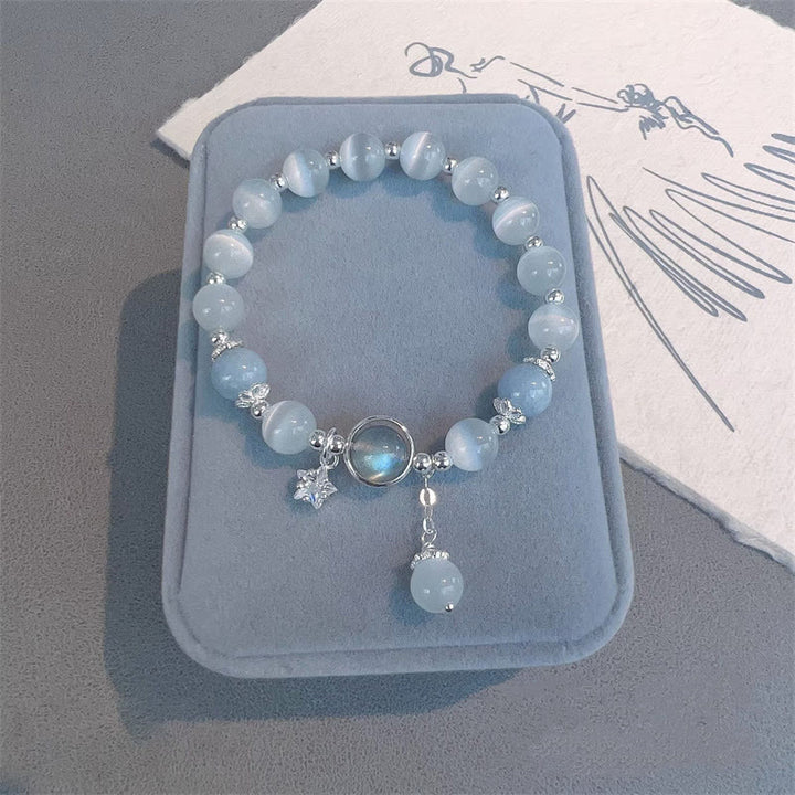 Braccialetto di supporto con ciondolo a forma di stella a forma di farfalla, pietra di luna e occhio di gatto Buddha Stones