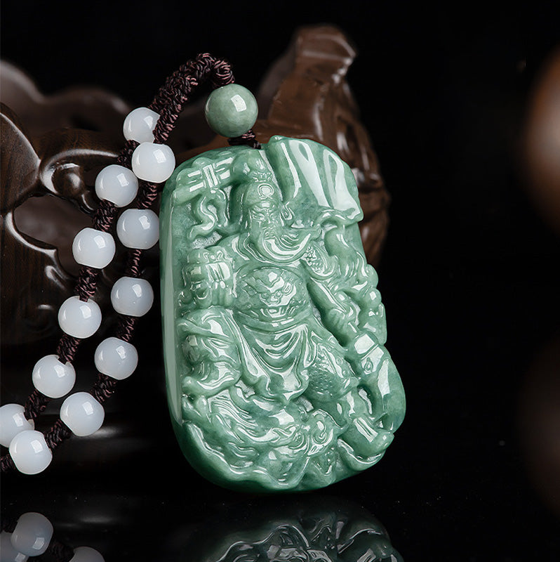 Collana con ciondolo di giada naturale Guan Gong Amuleto Ricchezza