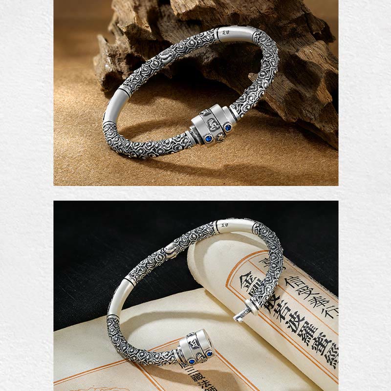 Buddha Stones 990 Sterling Silver Tibetano Auspicious Clouds Om Mani Padme Hum Braccialetto Creatività Inciso