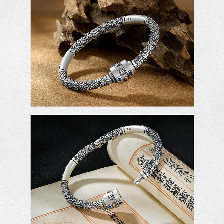 Buddha Stones 990 Sterling Silver Tibetano Auspicious Clouds Om Mani Padme Hum Braccialetto Creatività Inciso
