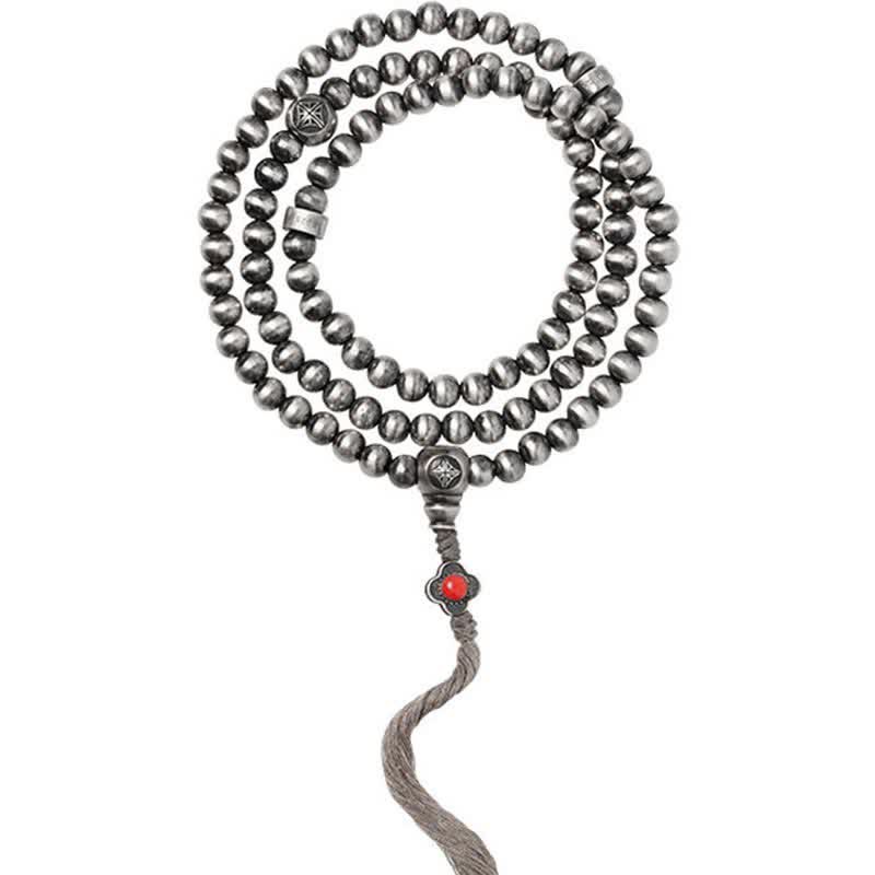 Buddha Stones 108 Mala Beads 925 Sterling Silver Agata Rossa Turchese Braccialetto con Ciondolo di Fiducia