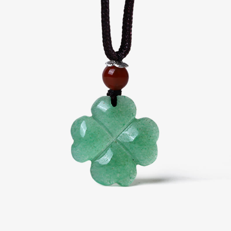 Collana con ciondolo in corda di cuoio con quadrifoglio e avventurina verde in argento sterling 925 Buddha Stones