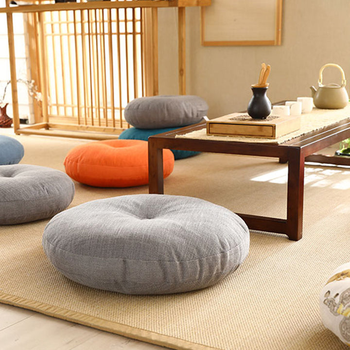 Cuscino per seduta da meditazione in lino con motivo semplice Buddha Stones e loto, decorazione per la casa e il soggiorno
