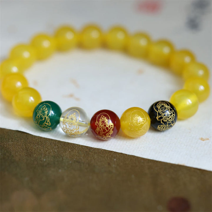 Buddha Stones Cinque Elementi Dio della Ricchezza Vari Braccialetti di Cristallo di Agata Ricchezza
