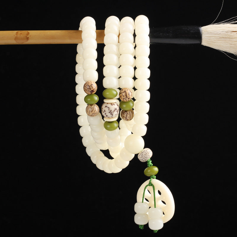 Buddha Stones White Bodhi Seed Mala 108 Perle Braccialetto della Fortuna