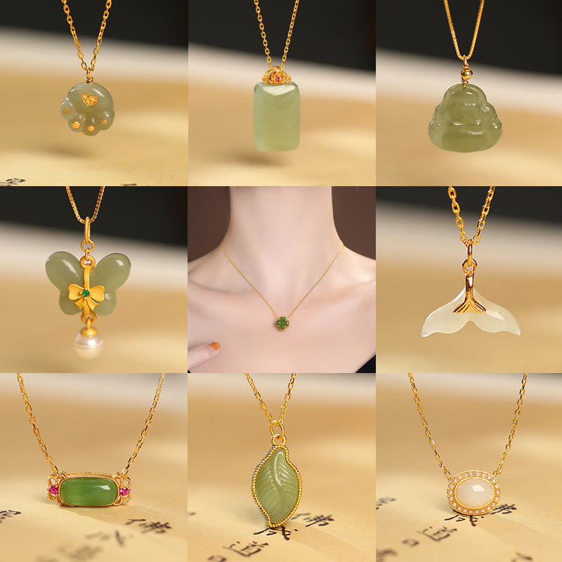 Collana con ciondolo a forma di farfalla Buddha che ride in giada ciano naturale Hetian Jade in argento sterling 925 - image 1