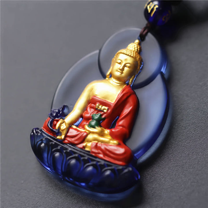 Buddha Stones Tibet Medicina Buddha Liuli Cristallo Compassione Collana Pendente - Buddha della medicina blu-oro - image 1