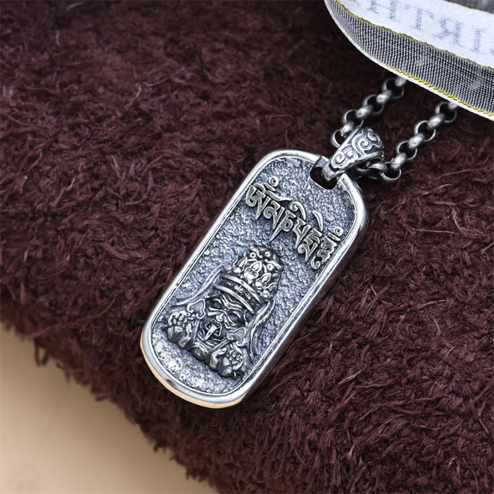 Buddha Stones 925 Sterling Silver Zakiram Dea della Ricchezza Om Mani Padme Hum Collana Pendente della Pace