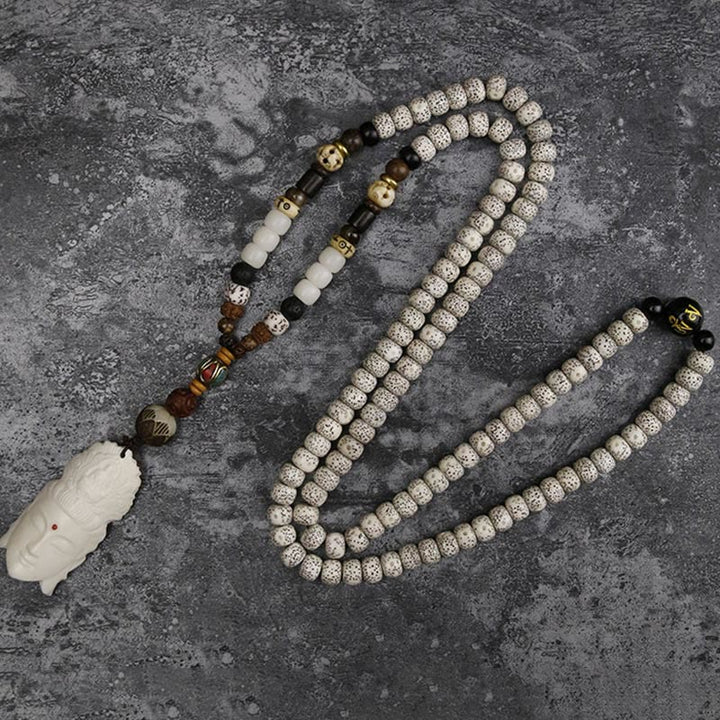 Buddha Stones 108 Perle di Mala Semi di Bodhi Osso di Yak Avalokitesvara Fortunato Pixiu Guan Gong Buddha Demone Pace Bracciale con nappa