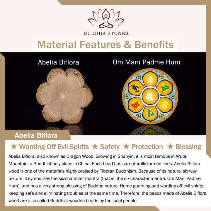 Buddha Stones 108 Mala Perle Abelia Biflora Legno Allontanando gli Spiriti Maligni Polso Mala