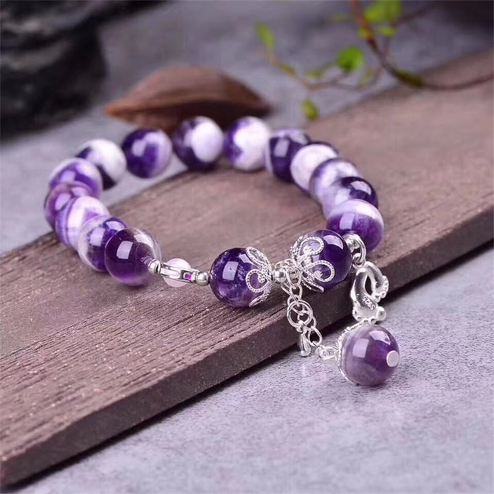 Bracciale con ciondolo a forma di cuore con piedi curativi in ​​argento sterling 925, ametista naturale , Buddha Stones - image 2