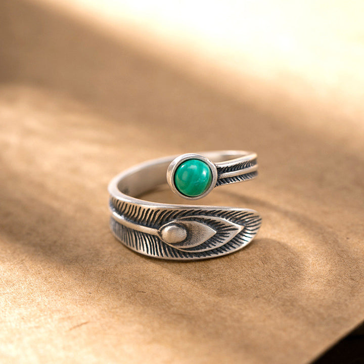 Anello di protezione con perline di malachite in argento sterling 925 Buddha Stones