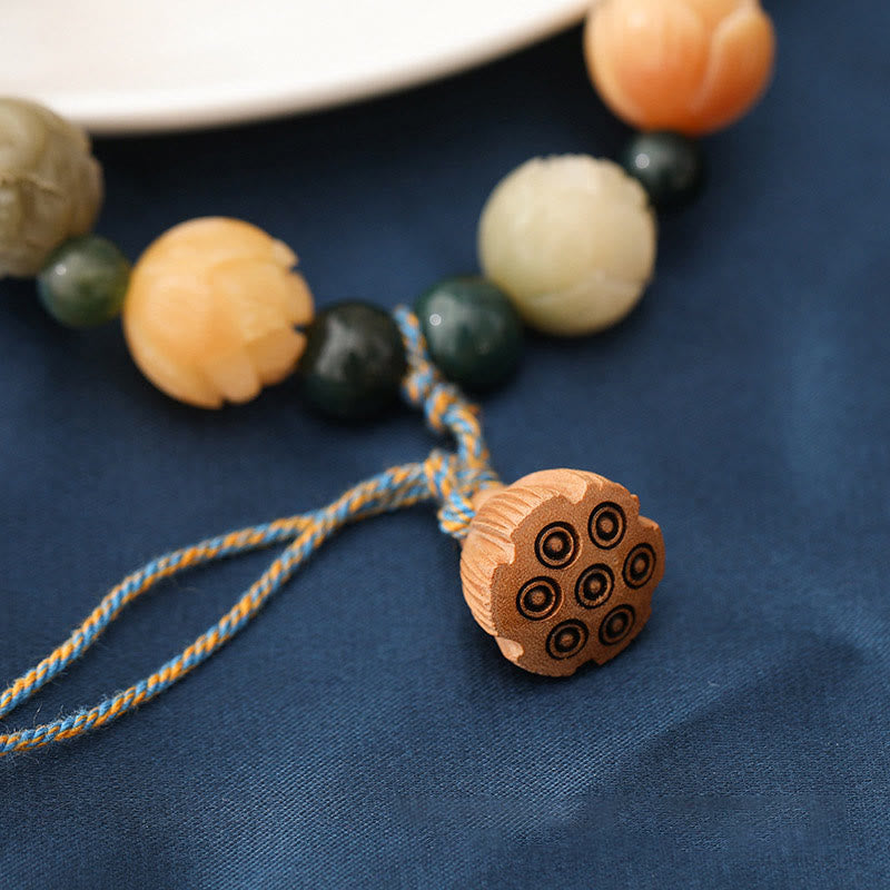 Braccialetto Buddha Stones Bodhi Seed Lotus Bead inciso Muschio Agata Pace Calma