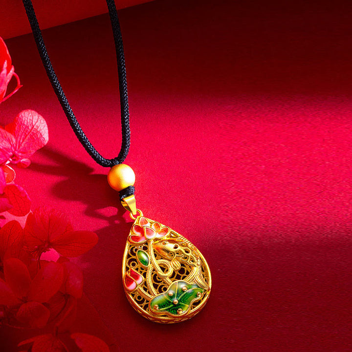 Buddha Stones Koi Fish Fiore di Loto Foglia Rame Fortuna Collana Pendente - image 3