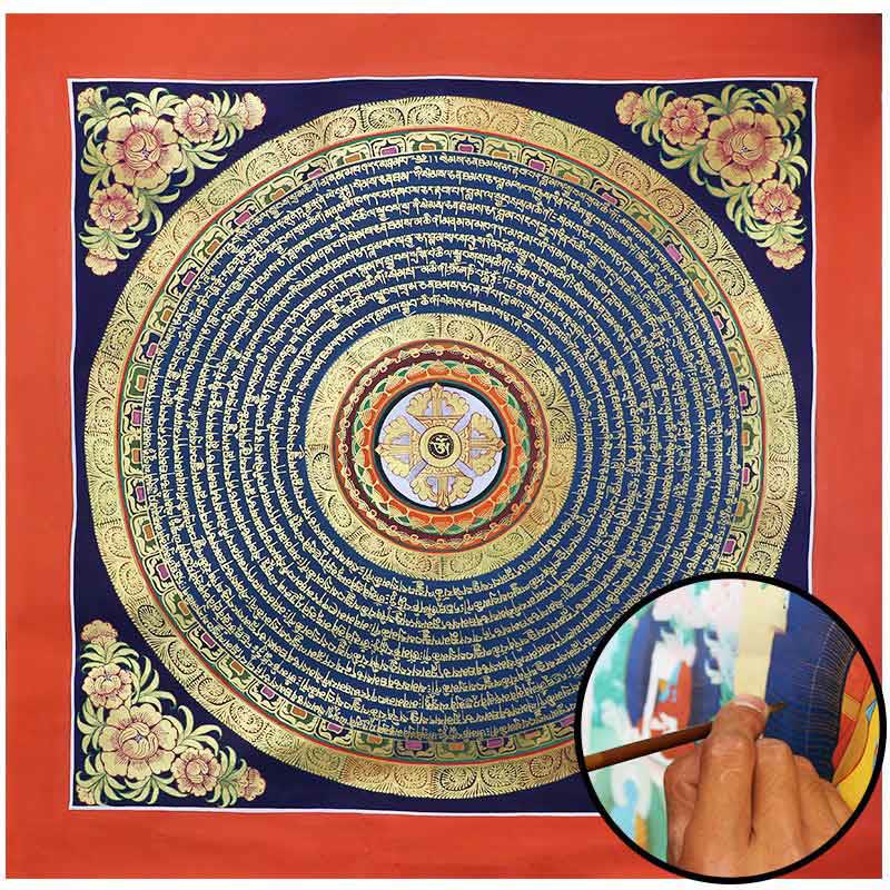 Dipinto Thangka tibetano fatto a mano, benedizione spirituale, scatola cieca, motivo a colori casuali