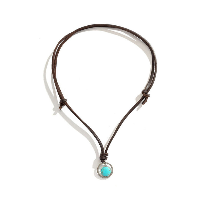 Collana con ciondolo in pietra turchese rotonda con pietre Buddha Stones e forza di protezione