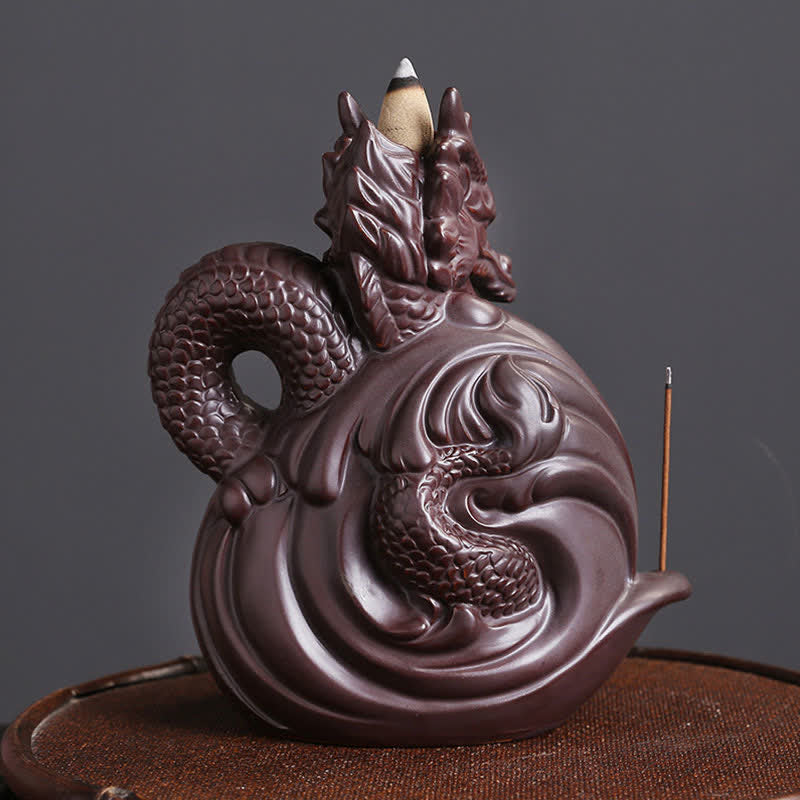 Decorazione bruciatore di incenso in ceramica con motivo a drago