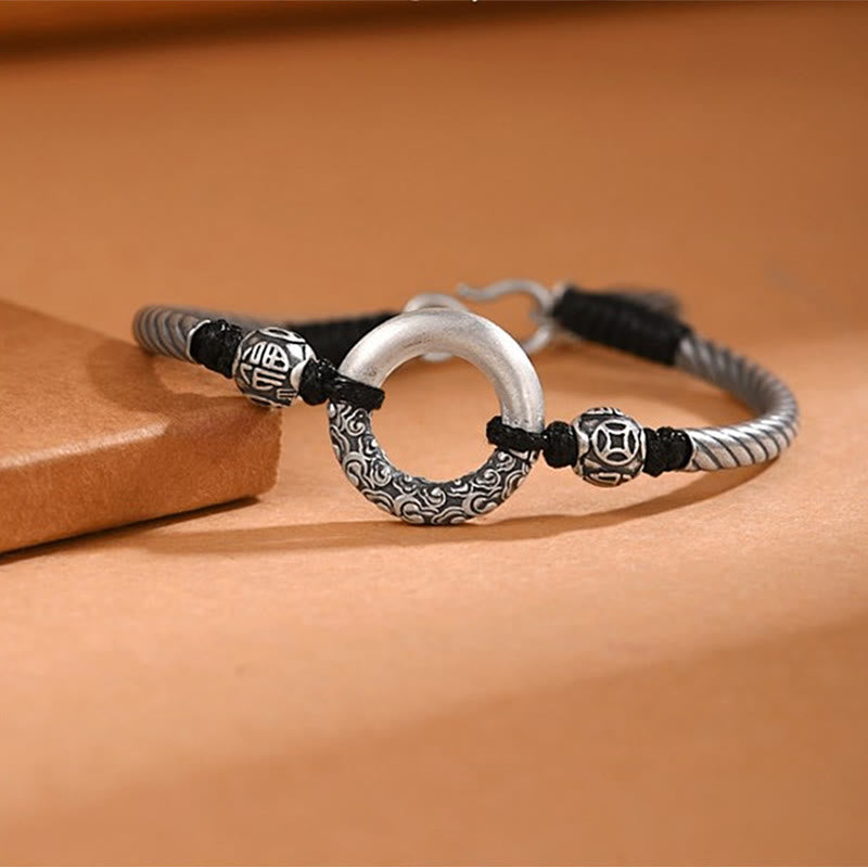 Braccialetto Buddha Stones 999 Sterling Silver Fu Character Peace Buckle Copper Coin Nuvole di Buon Auspicio Fortuna - image 8