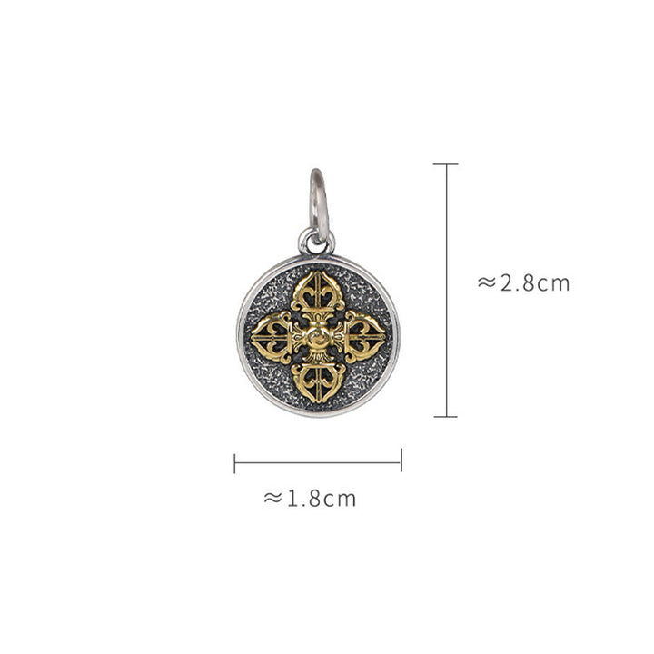 Collana con ciondolo a Buddha Stones in argento sterling 925 con doppio Dorje Vajra e benedizione