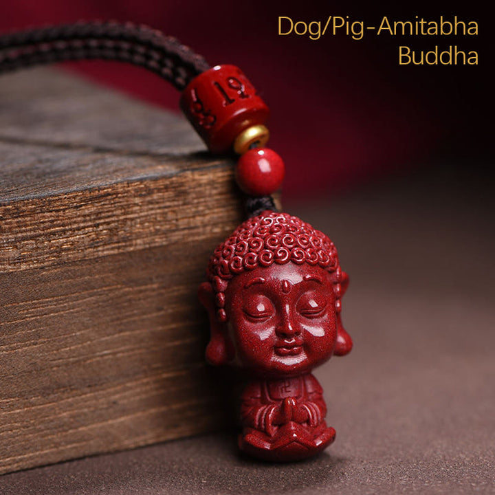 Buddha Stones Zodiaco cinese Buddha natale Cinabro naturale Amuleto Tieni lontani gli spiriti maligni Collana pendente