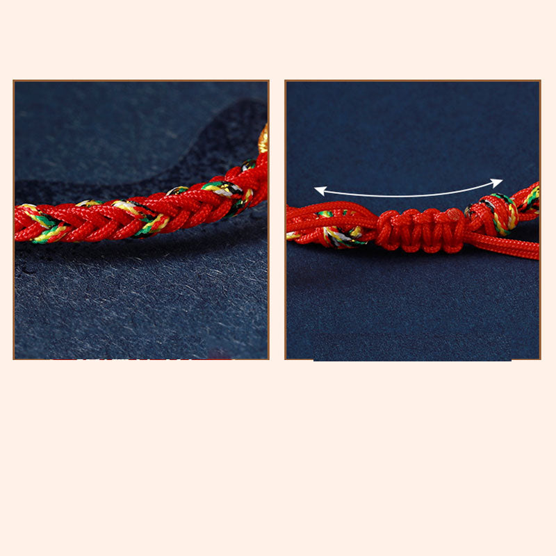 Braccialetto in corda intrecciata in argento con pietre Buddha Stones, zodiaco cinese, Buddha natale